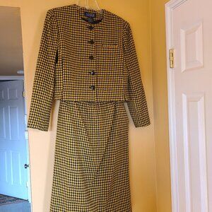 E.H. Woods Wool Blend Black and Yellow Houndstooth Skirt Suit